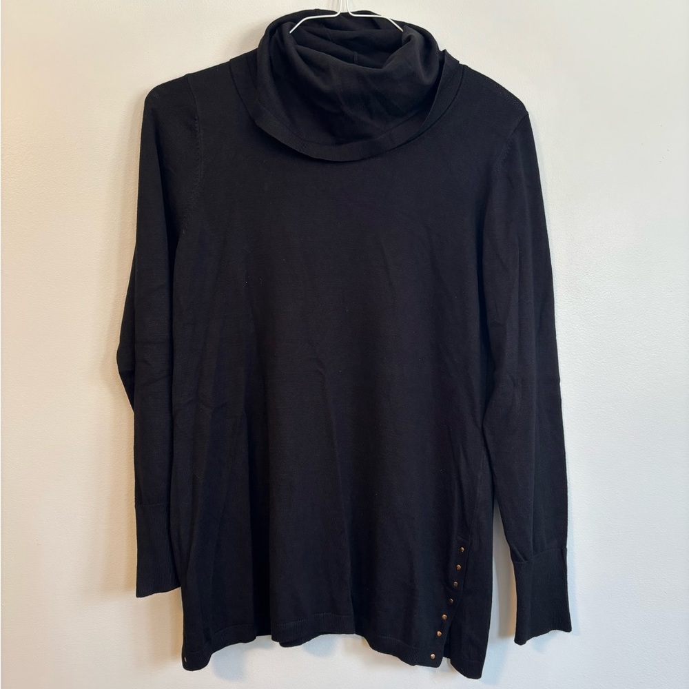 Le Chateau Black Cowl Neck Button Detail Long Sleeve Loose Turtleneck Medium